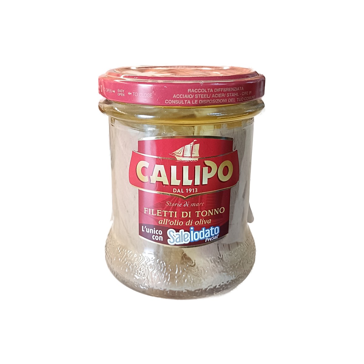 Atún Callipo filetes en aceite de oliva, conserva italiana en frasco de vidrio