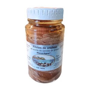Filetes de anchoa Marca Aspra en aceite, frasco de 75 gramos drenados