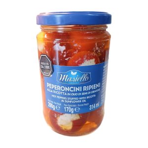 Peperoncini rellenos de ricotta en aceite, frasco italiano de 314 ml