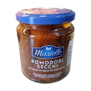 Pomodori secchi Masiello, tomates secos en aceite en frasco de vidrio